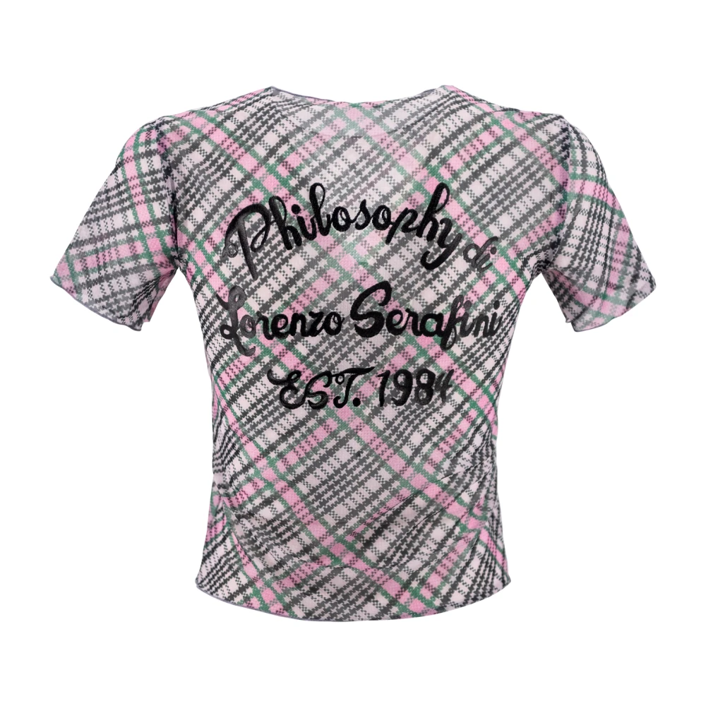 Philosophy di Lorenzo Serafini Stretch Tulle T-shirt met Check Print en Logo Gray Dames