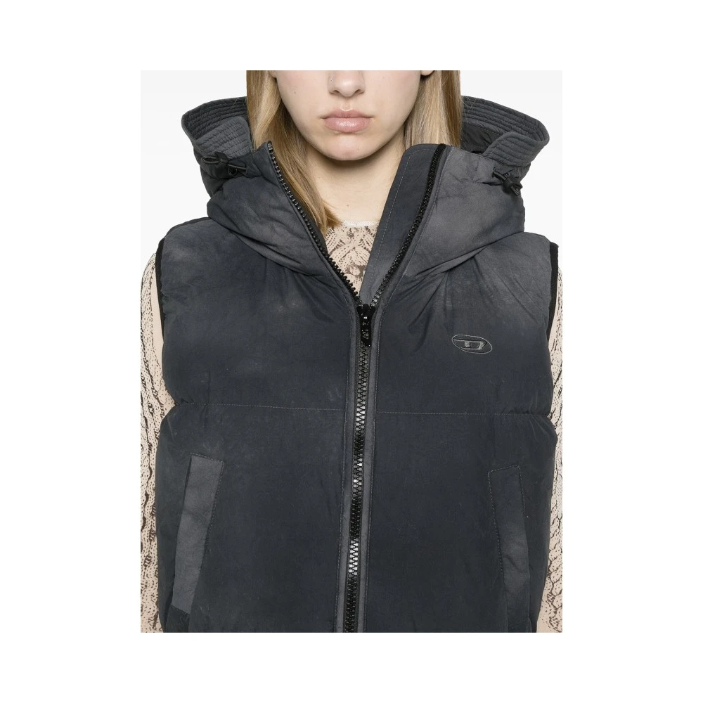 Diesel Gewatteerd Zwart Gilet met Capuchon Black Dames