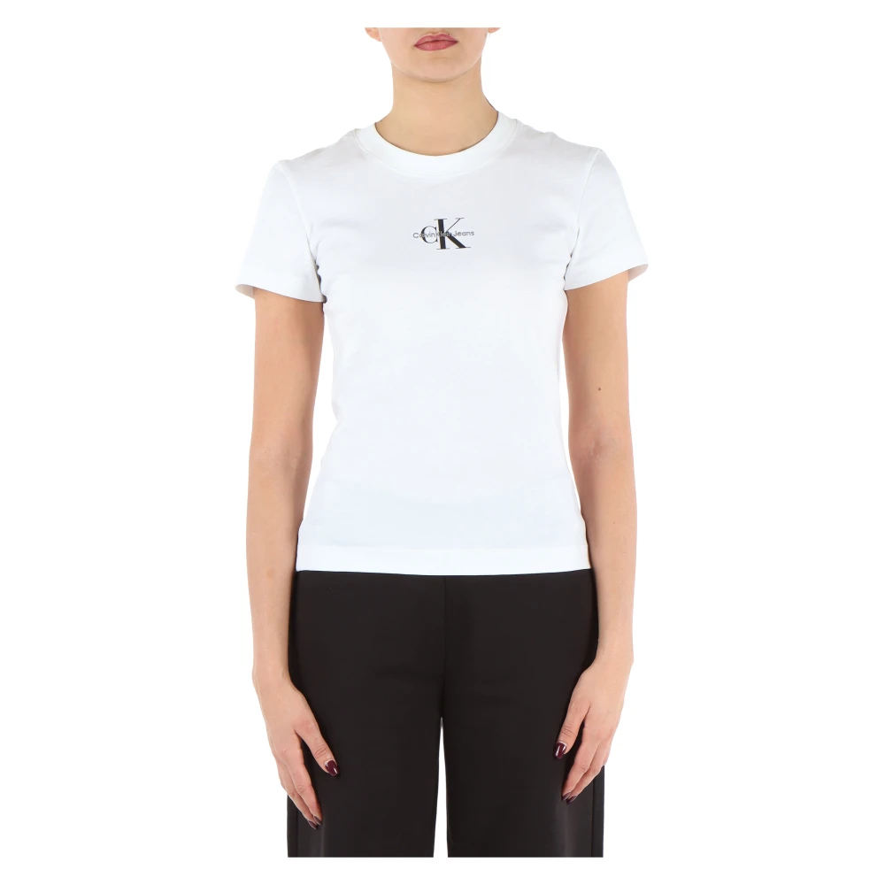 Calvin Klein Jeans Slim Fit Katoenen T-shirt met Logo Borduursel White Dames