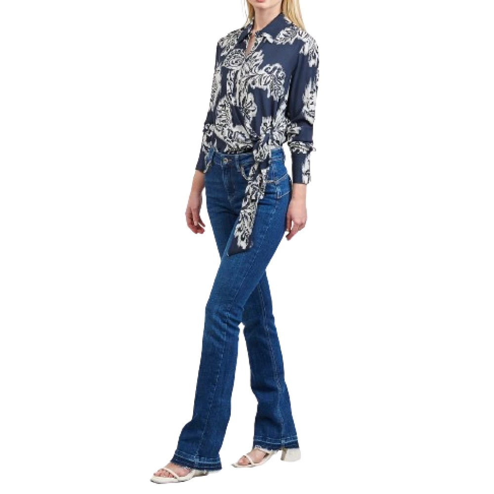 Liu Jo Blauwe Tapestry Prints Shirt Knoop Stijl Multicolor Dames