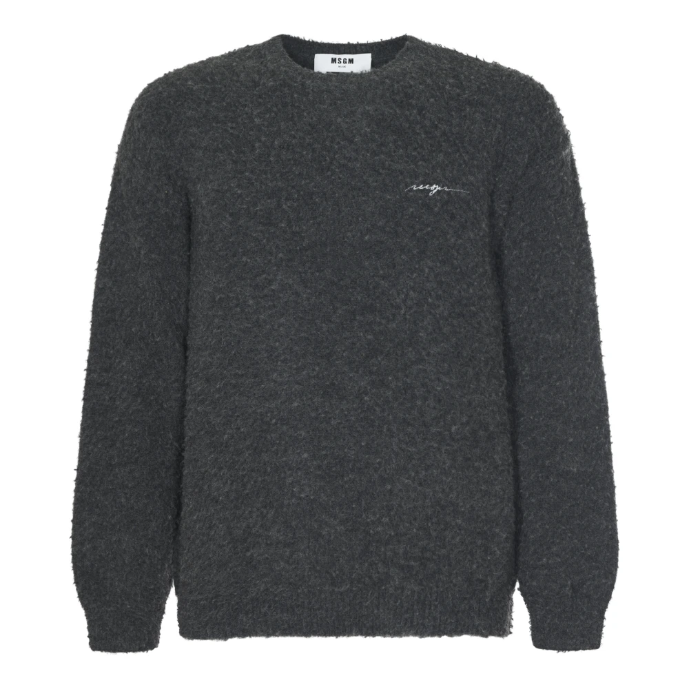 Msgm Antraciet Crew-neck Sweater met Logo Borduurwerk Gray Heren