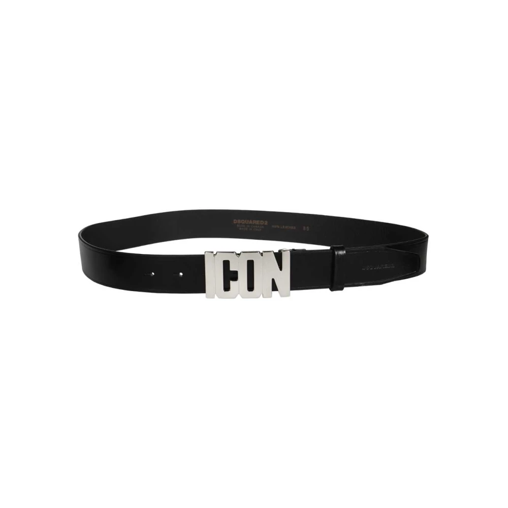 Dsquared2 Icon Leren Riem met Zilverkleurige Metalen Gesp Black Heren
