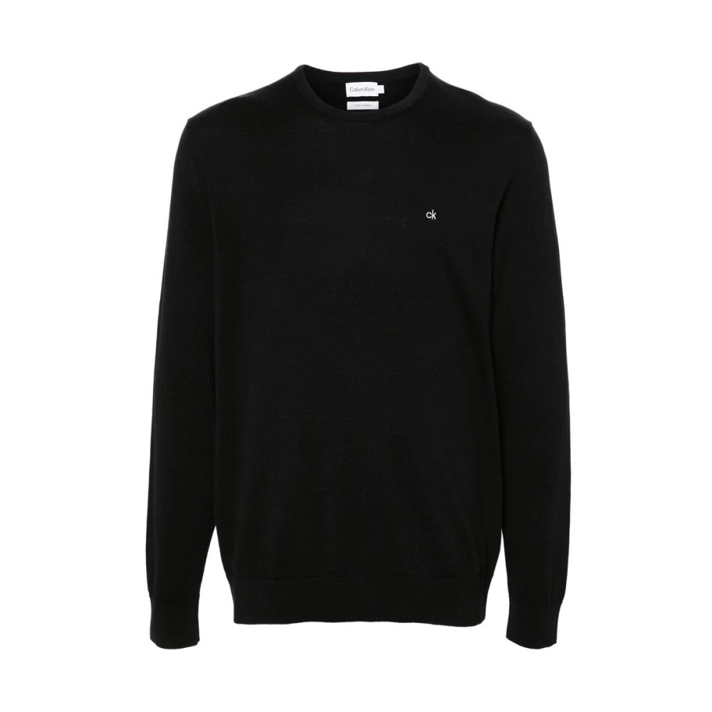 Calvin Klein Zwarte Gebreide Logo Trui Black Heren