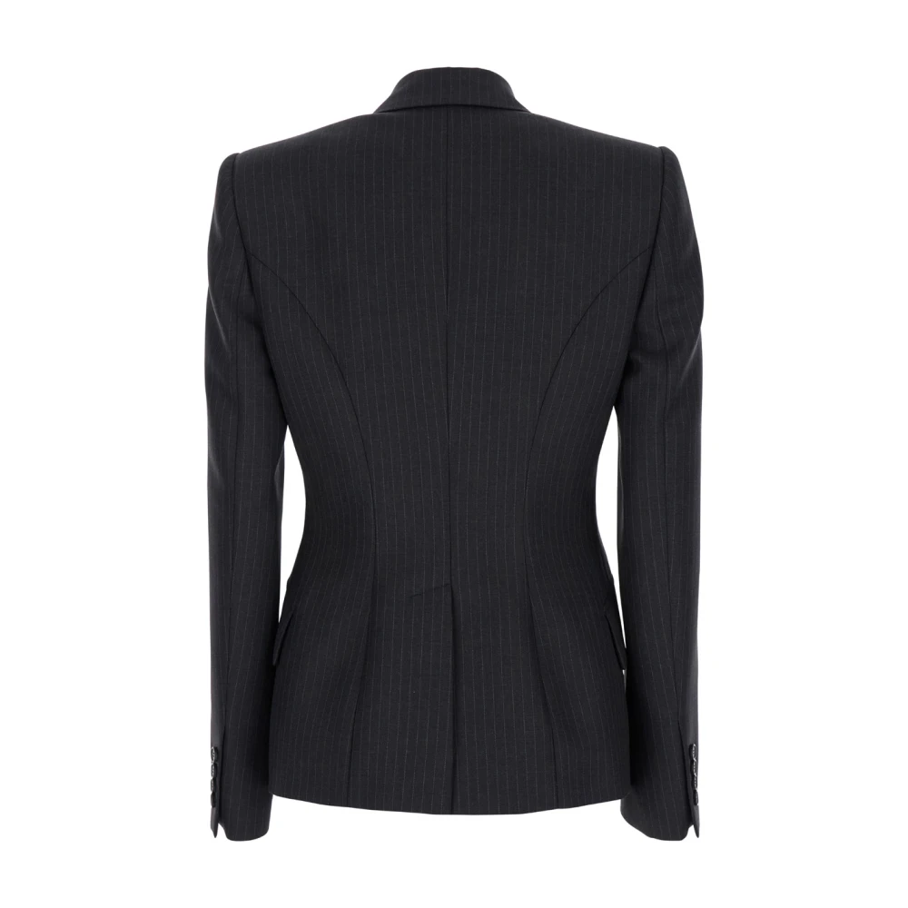 alexander mcqueen Grijze Pinstripe Peak Revers Jas Black Dames