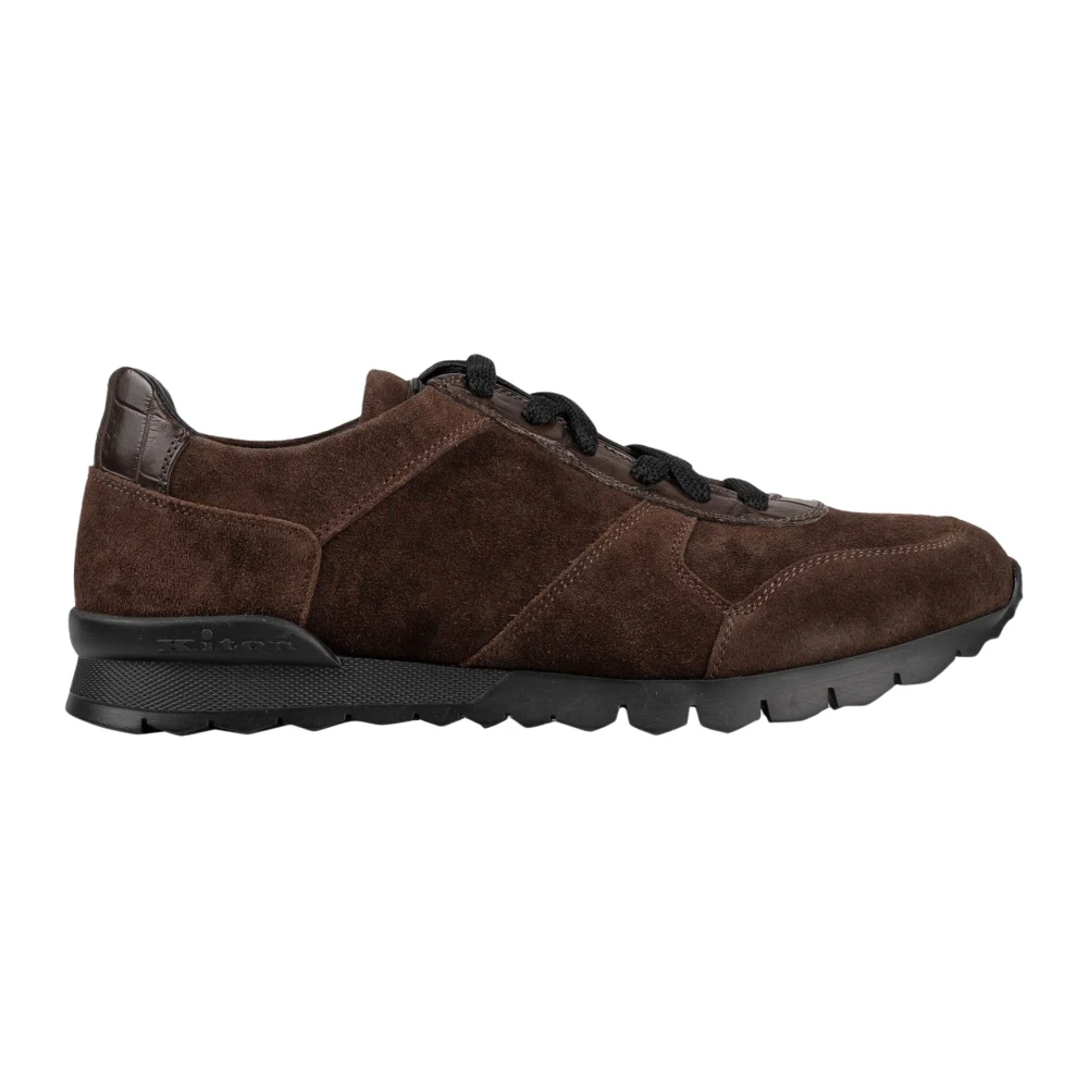Kiton Leren Suède Sneakers met Krokodillenleer Heren Schoenen Bruin
