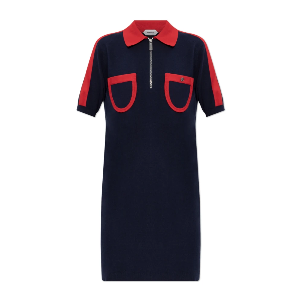Versace Vrouw Blauw Kleedjes Dames, M, Katoen, Cotton Knit Zip Midi Jurk