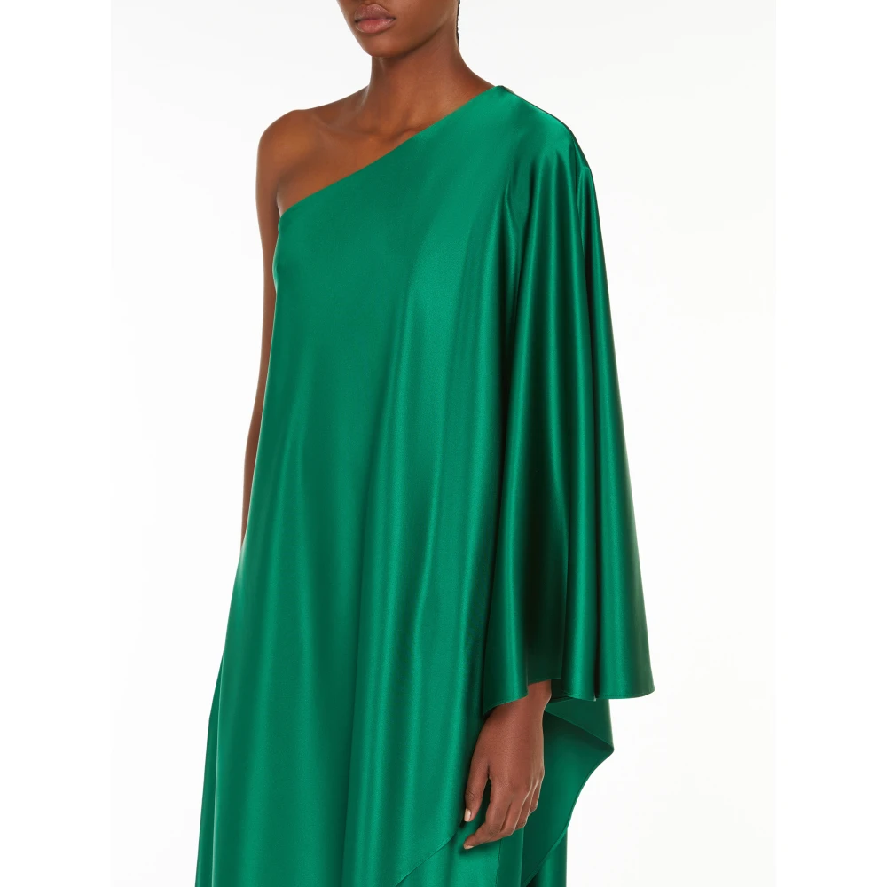 Max Mara Groene One Shoulder Midi Jurk met Mantel Detail Green Dames