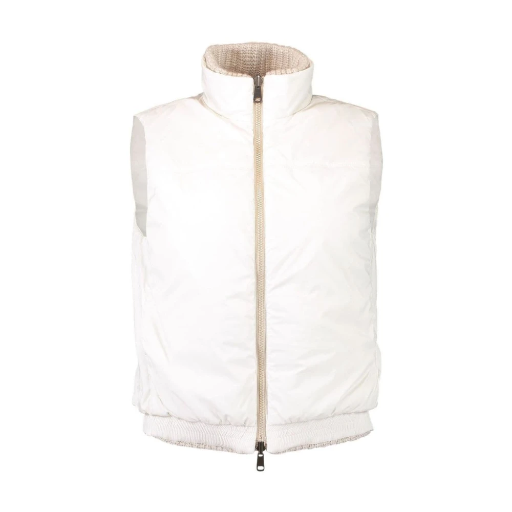 BRUNELLO CUCINELLI Omkeerbare Geribbelde Gebreide Funnelhals Jas Beige Dames