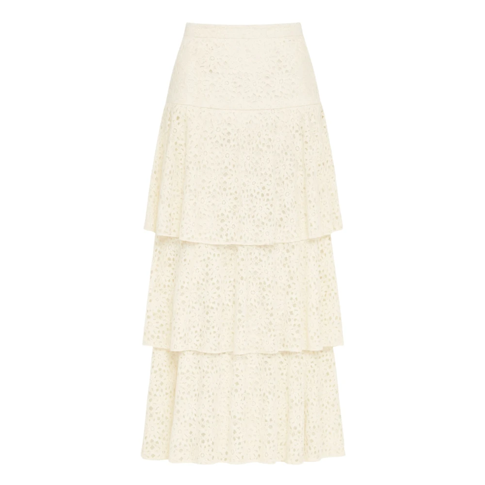 Actualee Women's Beige Maxi Skirts, M, Gonna Lunga A Balze In Pizzo Sangallo