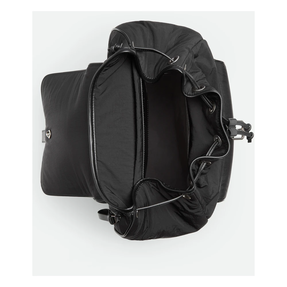 Bottega Veneta Zwarte Nylon Rugzak met Leren Details Black Heren