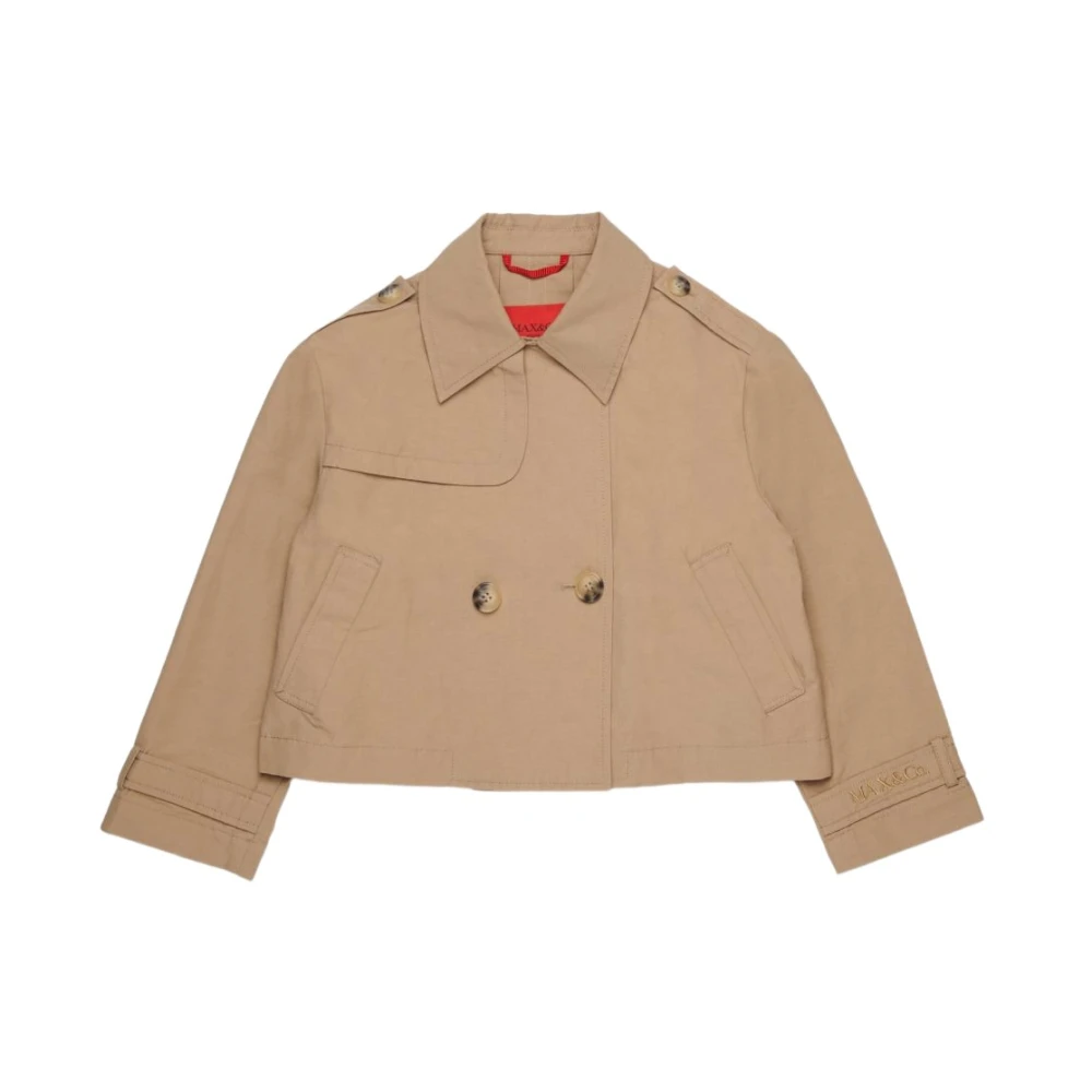 Max & Co Beige Embroidered-Logo Double-Breasted Jacket - Female - Trench Coats - S - Coats