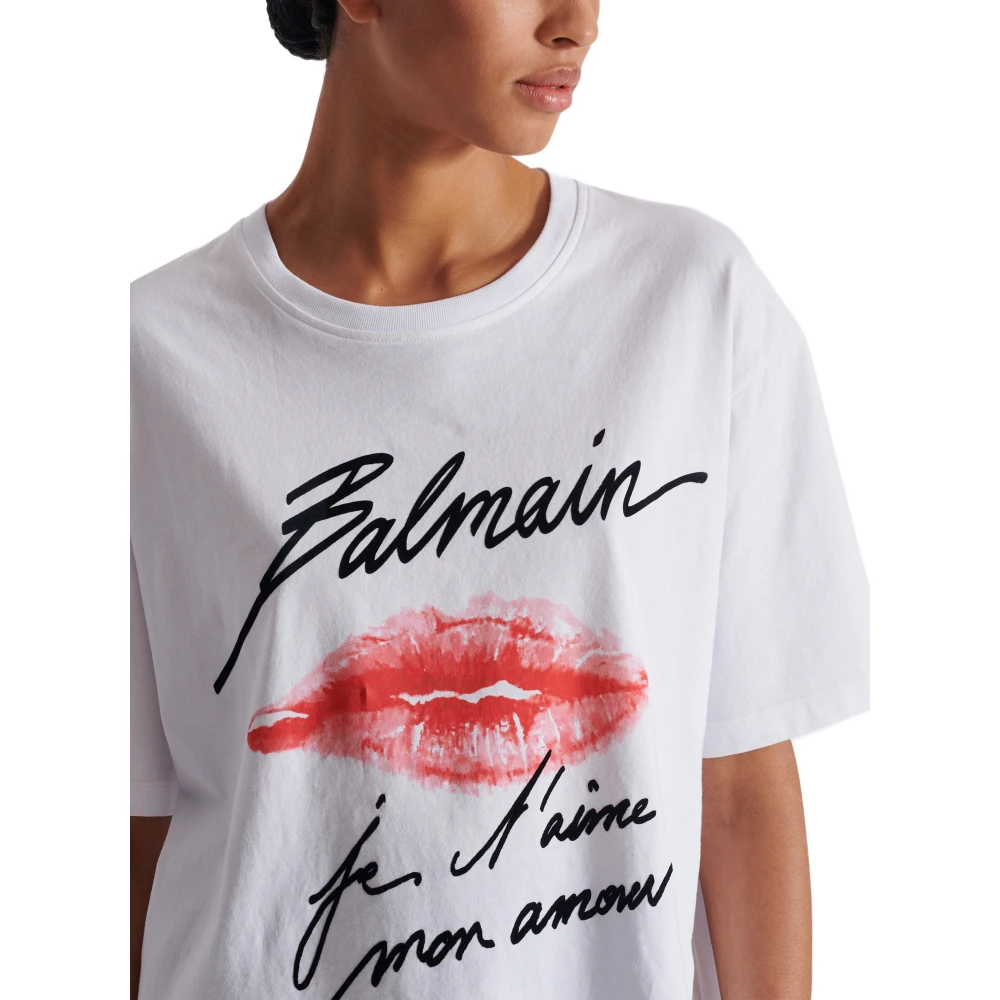 Balmain T-shirt met kusprint en korte mouwen White Dames