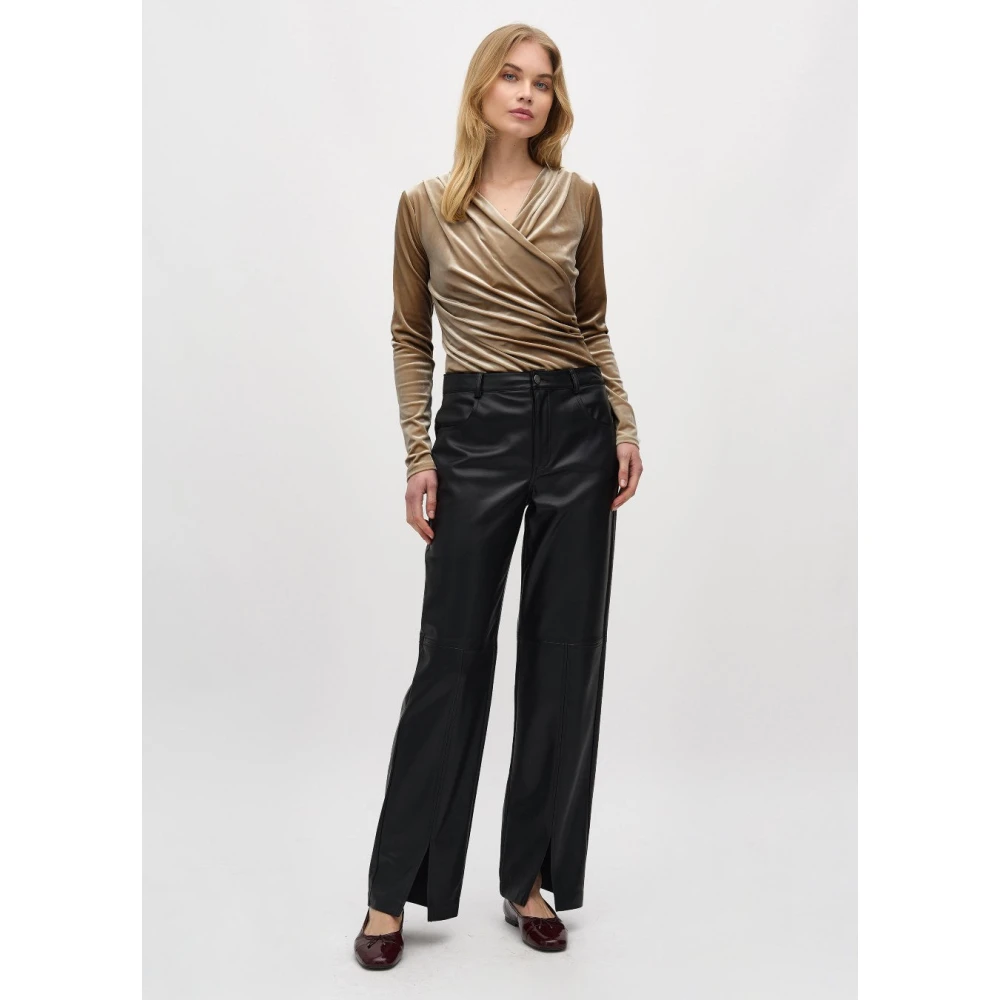 MbyM Zwarte vegan leren broek met wijde pijpen en splitjes Mayanna Black Dames