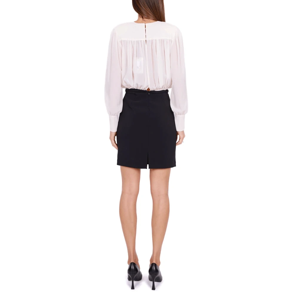 Elisabetta Franchi Korte jurk in zwart crêpe en georgette Black Dames