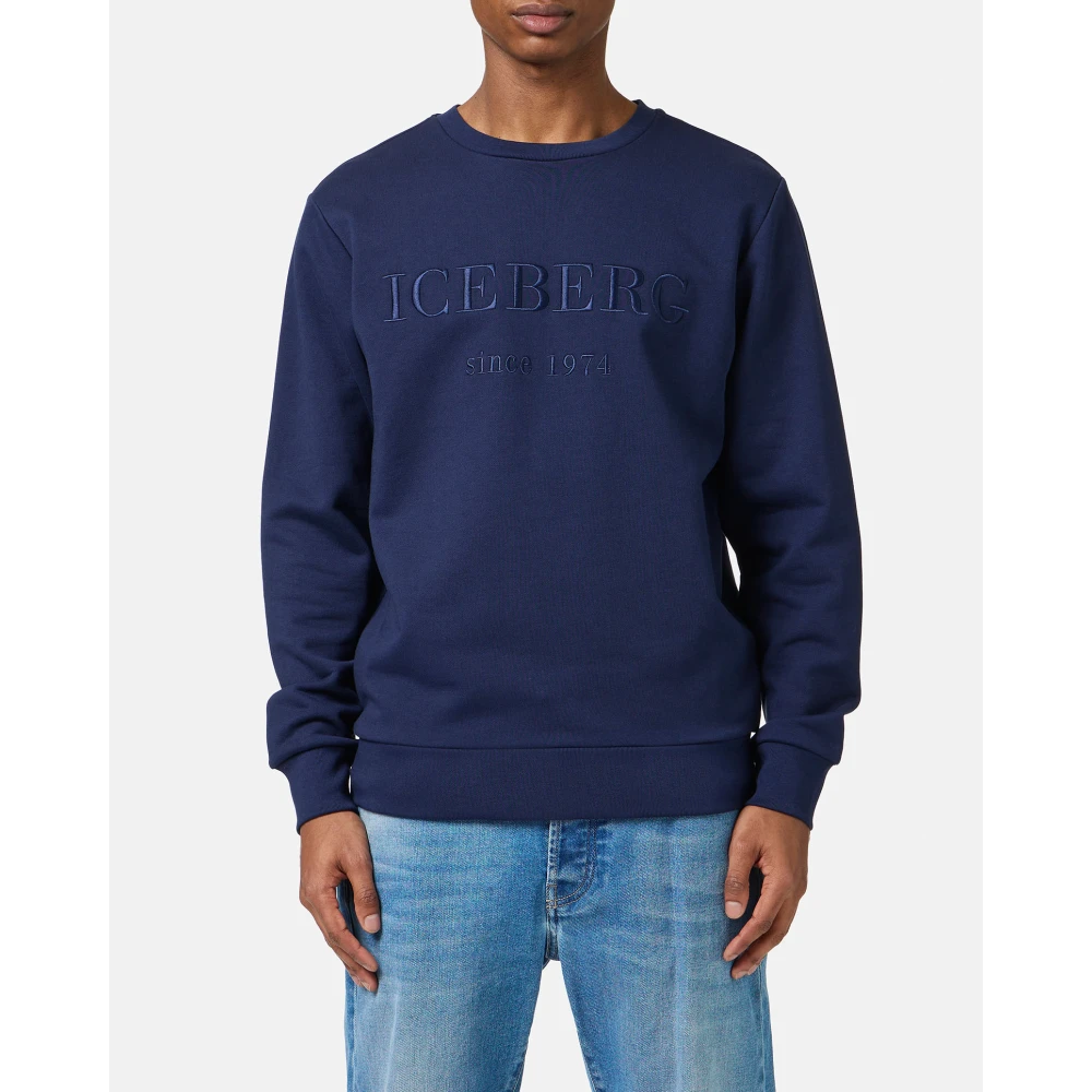 Iceberg Slim fit blauwe sweatshirt van katoen met logo borduursel Blue Heren