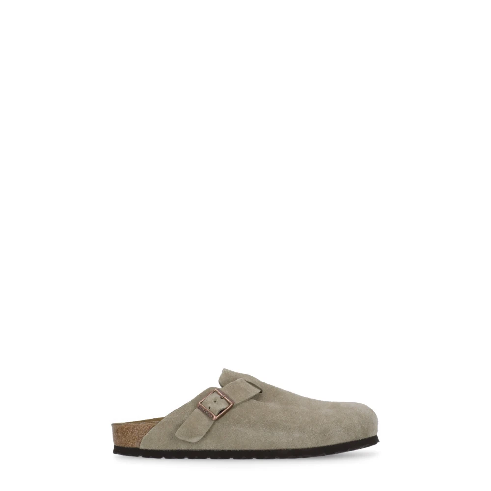 Birkenstock Beige Mocka Tofflor Rund Tå Beige, Herr