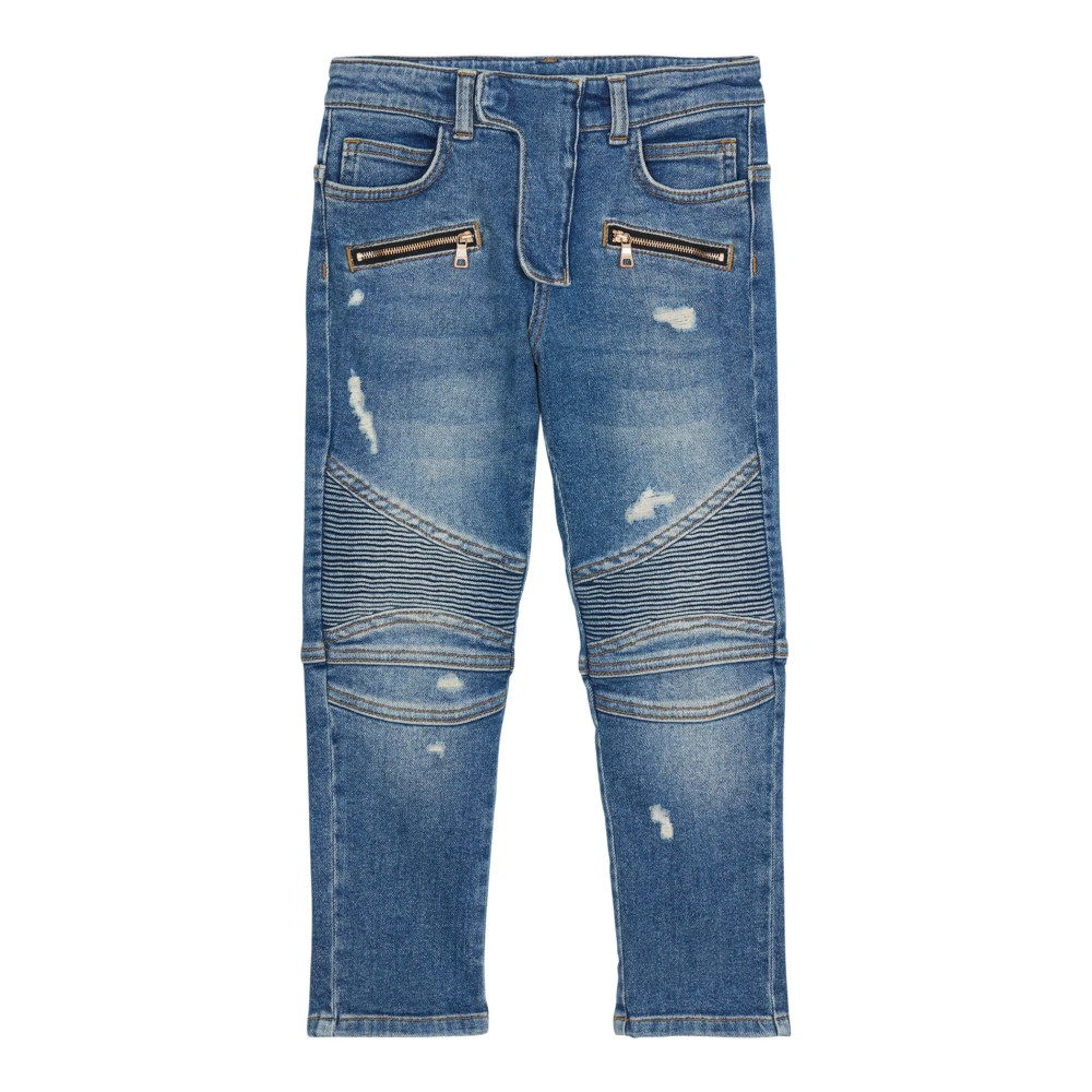 Balmain Unisex Kids Blue Denim Biker Jeans - Jeans - 10 Y - Kids