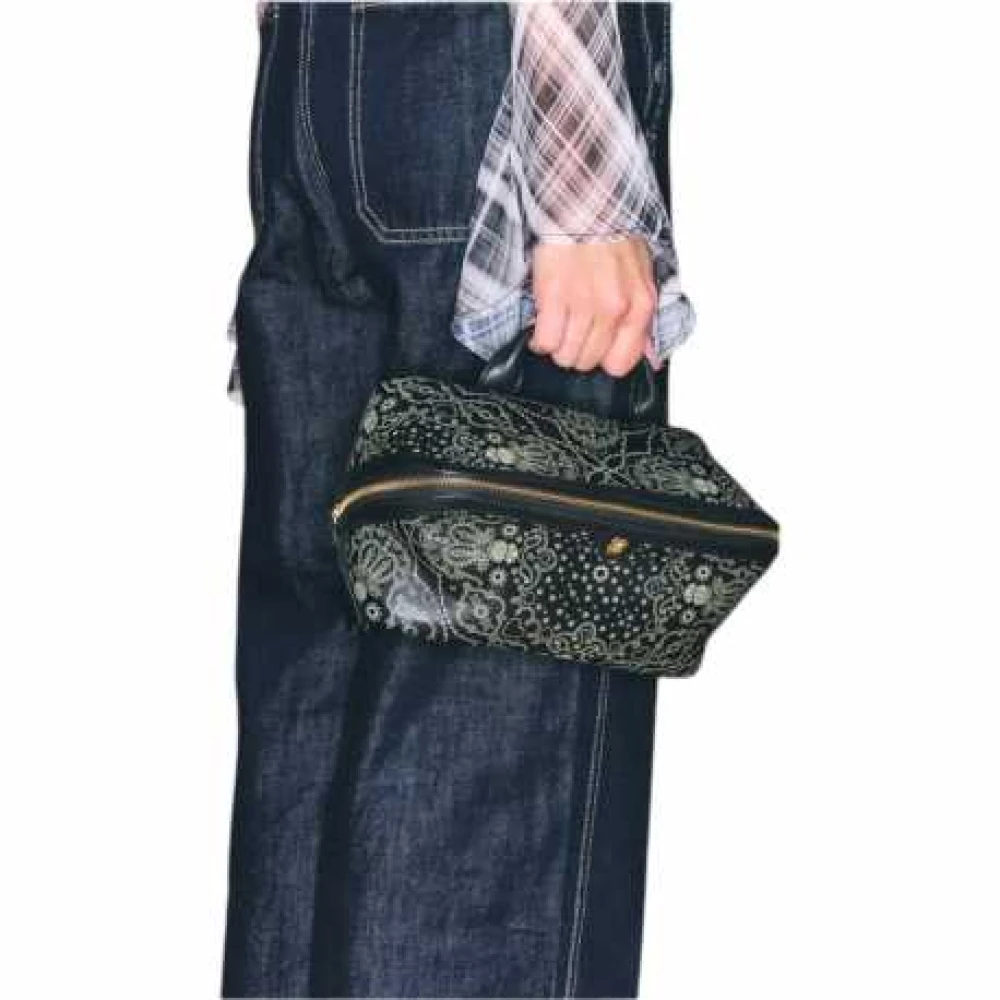 Claris Virot Toilettas van Bandana Print Leer Black Dames
