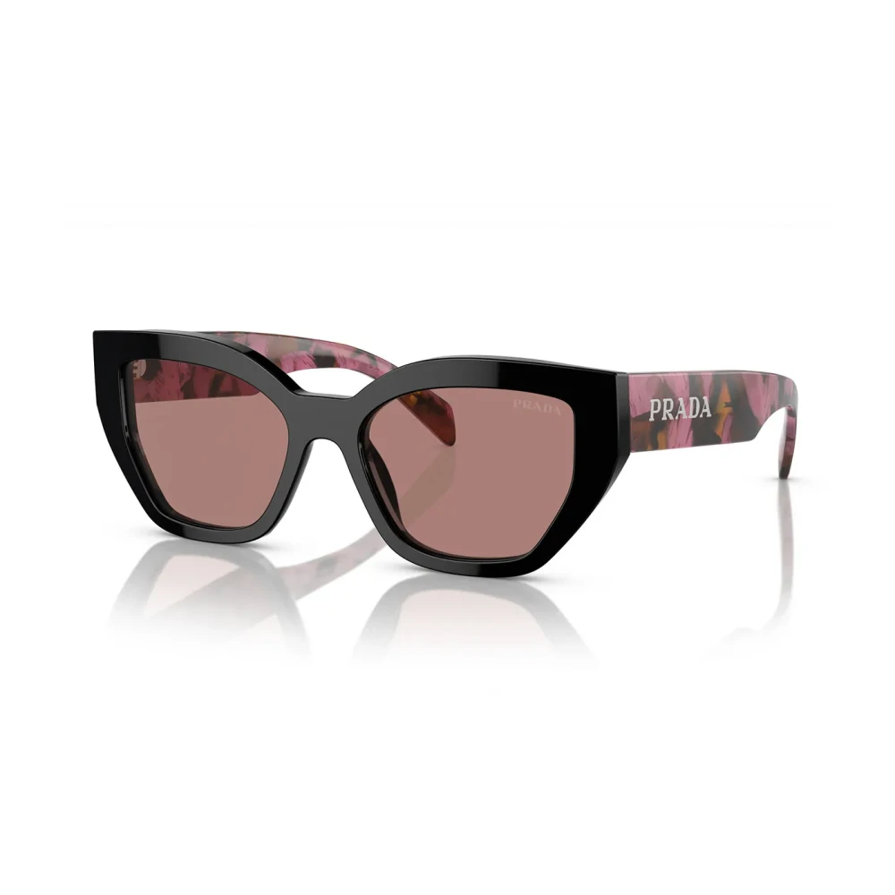 Prada Black Sunglasses, Female, 53 Mm, Butterfly Style Sunglasses In Dark Mahogany