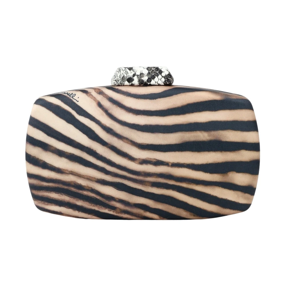 Just Cavalli Beige Zebraprint Clutch Tas Brown Dames