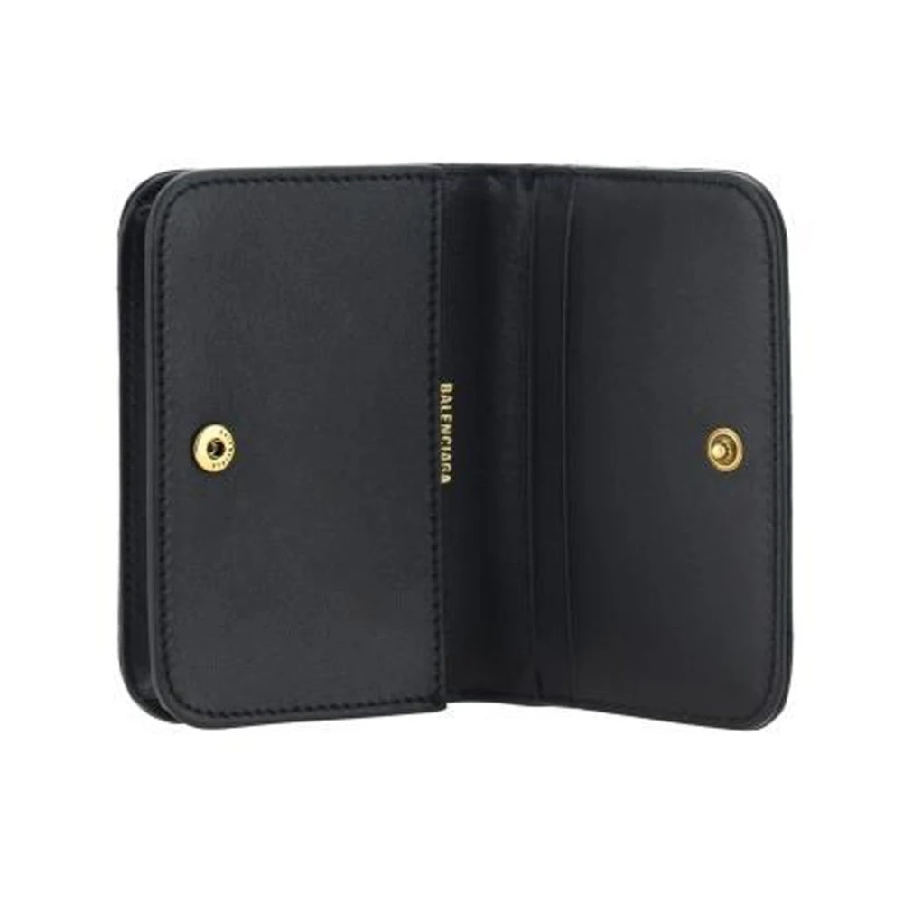 Balenciaga Leren Portemonnee en Kaarthouder met Goudkleurig Logo Black Dames