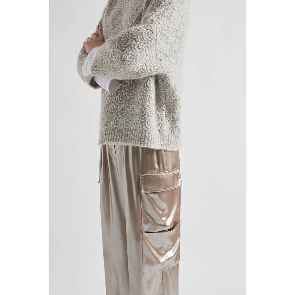 PESERICO Wijde broek in vloeiende zilver gelamineerde viscose keperstof Brown Dames
