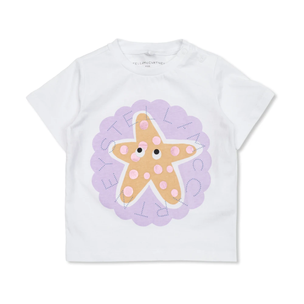 Stella Mccartney Unisex Kids White Kids Short Sleeve T-Shirts, 18 M, Printed Cotton T-Shirt