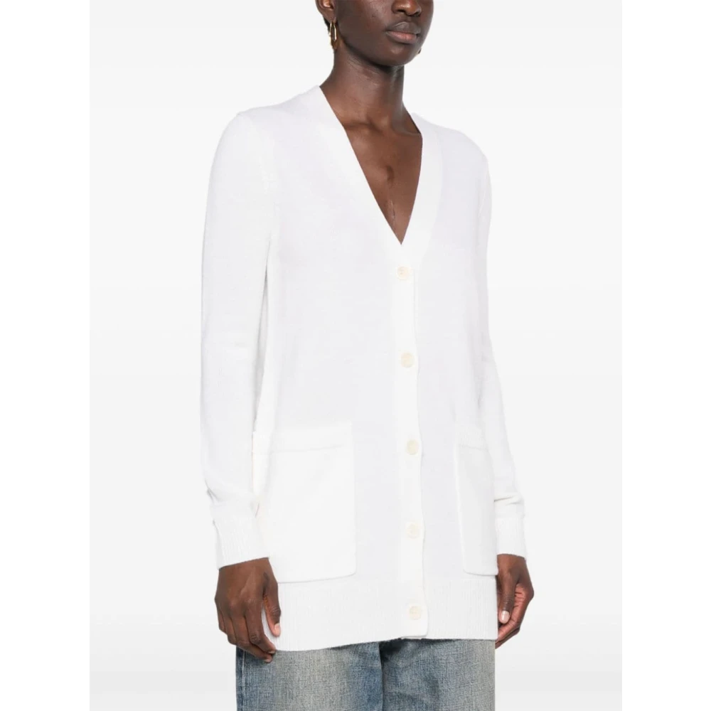 Max Mara Roomwitte Wol-Kasjmier Trui V-Hals White Dames
