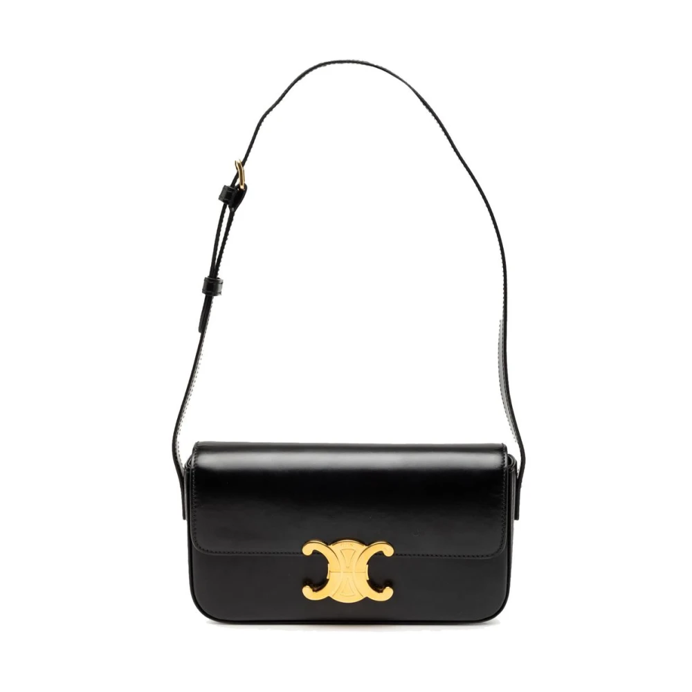 Celine Vintage Women's Black Pre-Owned Triomphe Shoulder Bag