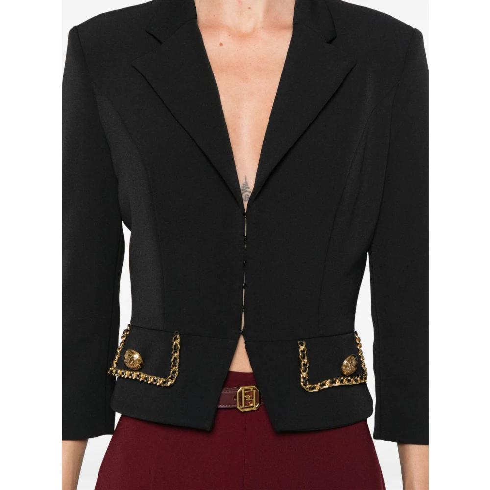 Elisabetta Franchi Zwarte Ketting-Trim Jas Black Dames