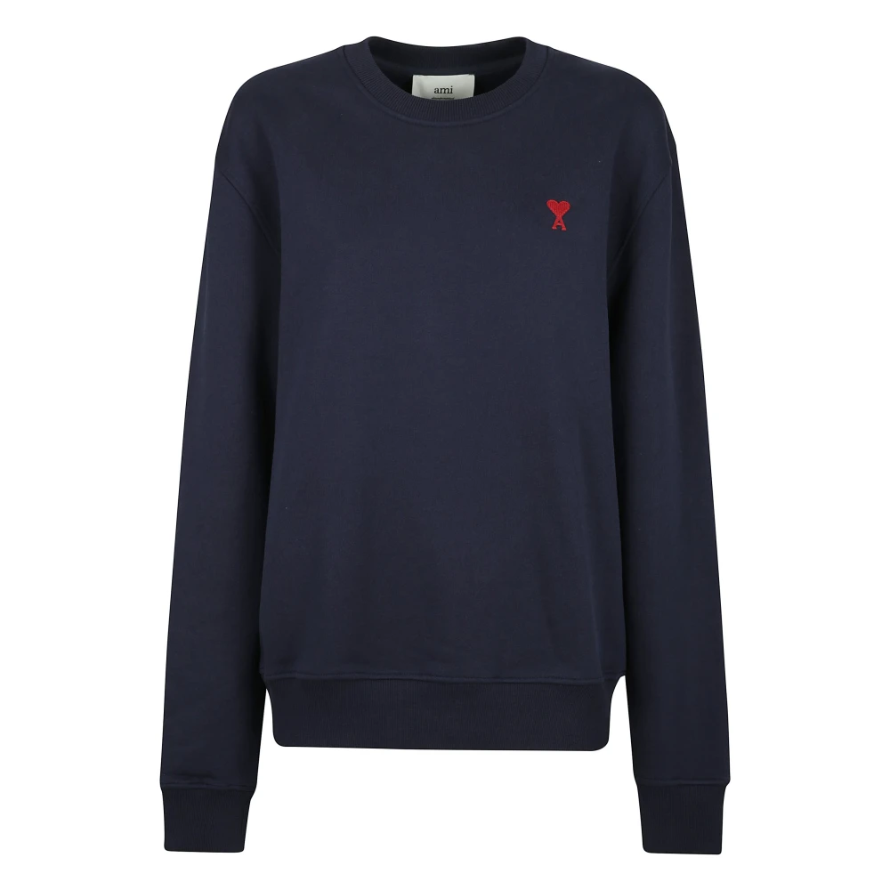 Ami Paris Women's Blue Cotton Sweatshirt With Red Logo Embroidery - Sweatshirts - Xl - Sweatshirts & Hoodies