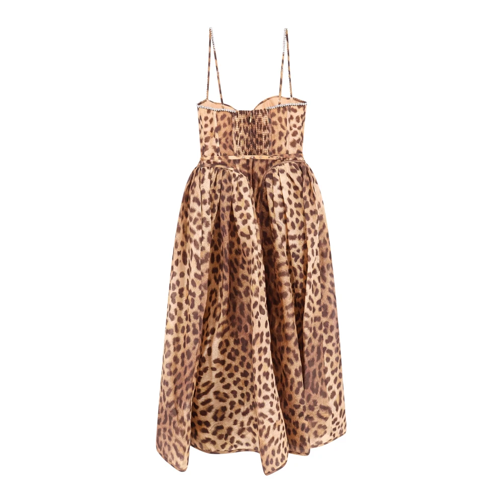Zimmermann Animalier Midi Jurk van Linnen en Zijde Beige Dames