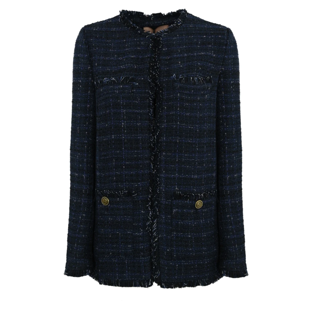 Twinset Damesjasje van bouclé met lurex Blue Dames