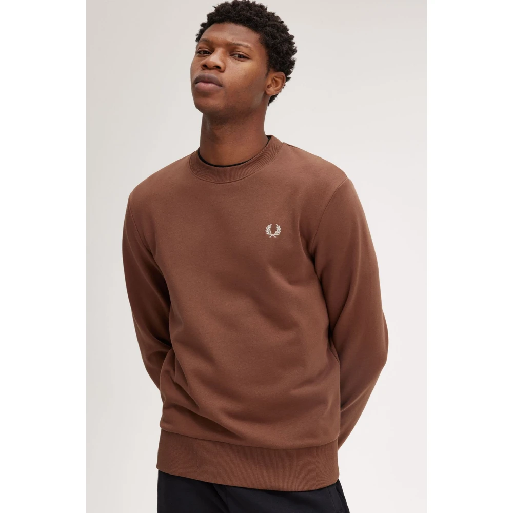 Fred Perry Bruine Crewneck Sweatshirt Brown Heren