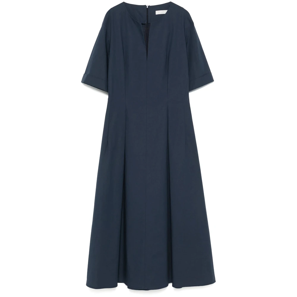 Antonelli Firenze Navy Blue Geplooide Jurk Korte Mouwen Blue Dames