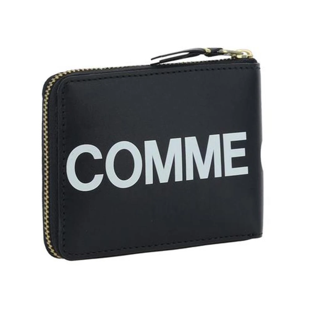 Comme des Garçons Leren Portemonnee met Rits en Gouden Logo Black Heren