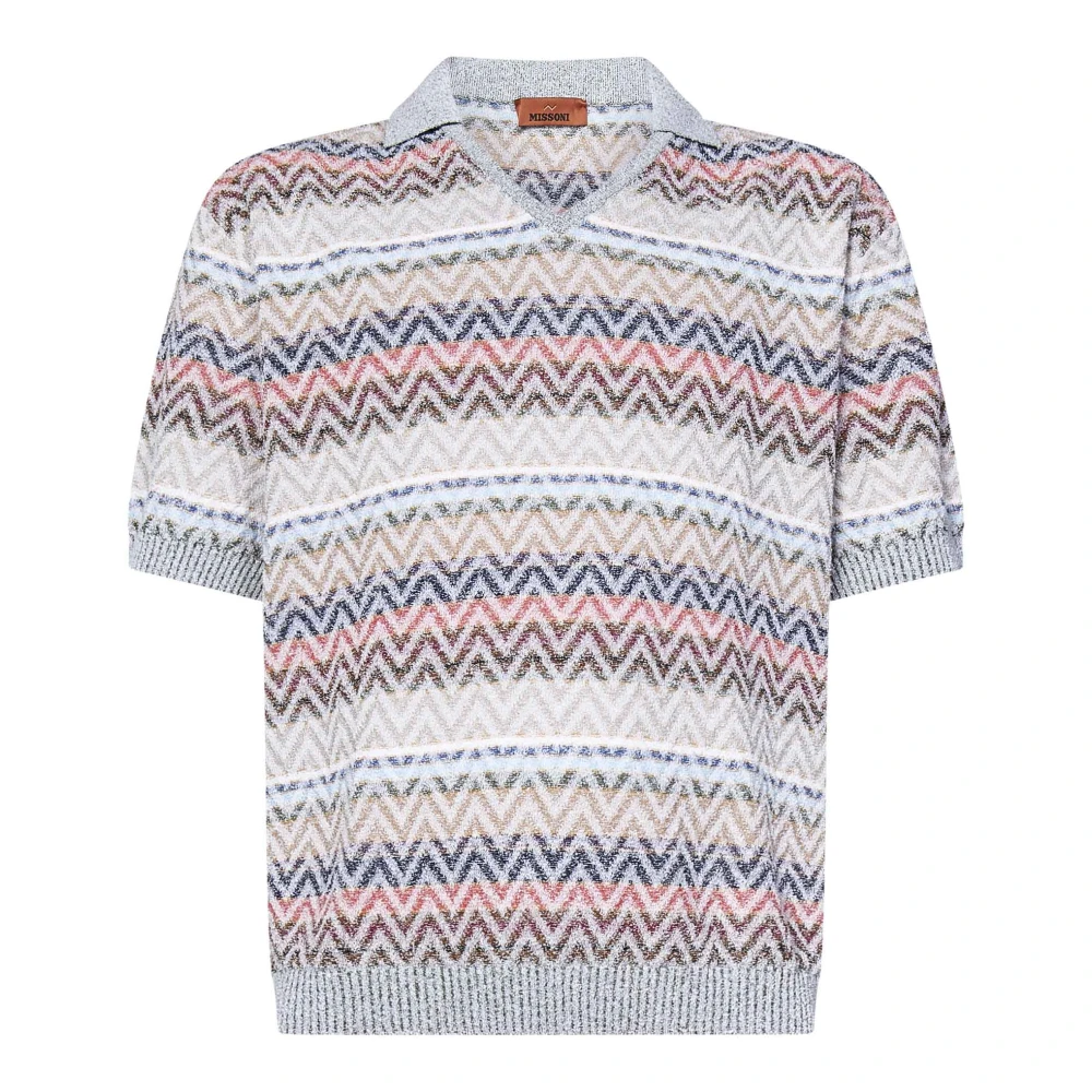 Missoni Men's Multicolor Polo Shirts, L, Beige Striped Polo Shirt Casual Style