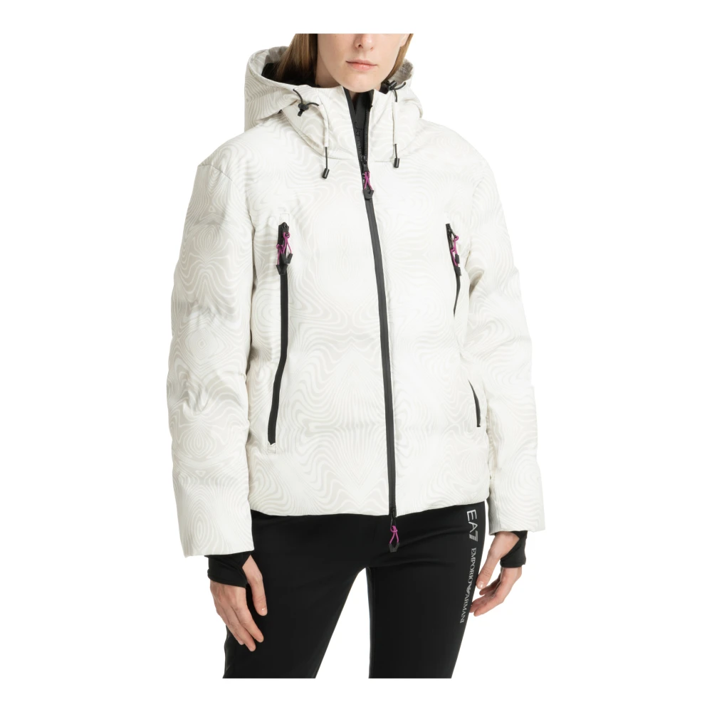 Emporio Armani EA7 Abstract Multicolor Ski Jas met Capuchon White Dames
