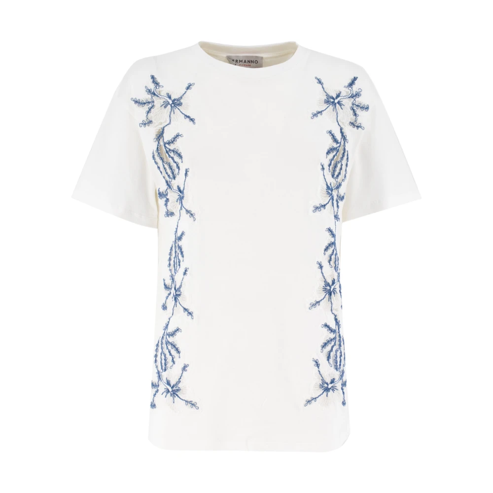 Ermanno Scervino Bloemen Geborduurd Katoenen T-Shirt White Dames
