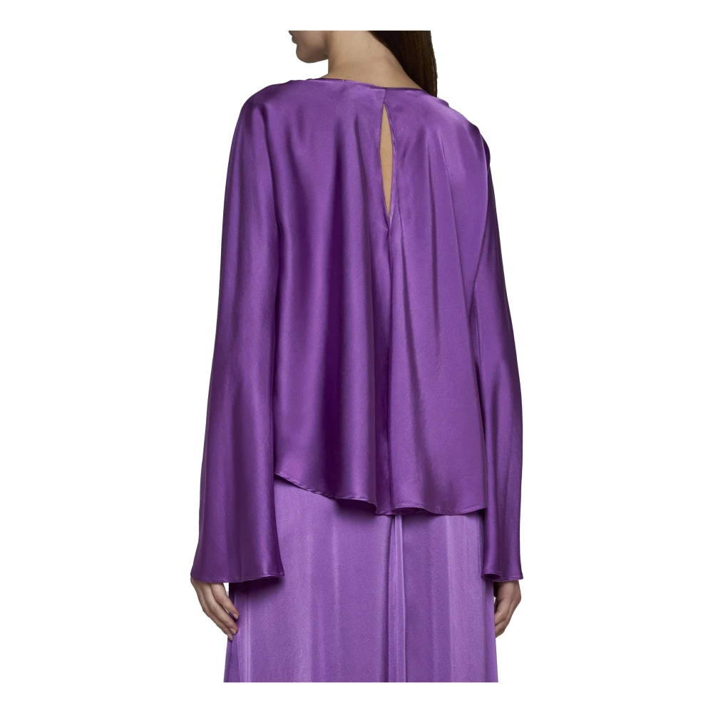 Forte Satijnen afwerking V-hals Flare manchetten Purple Dames