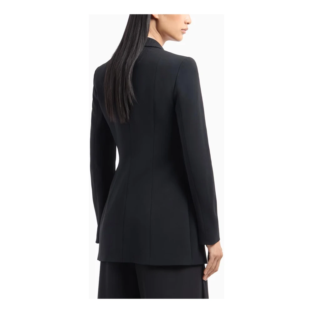 Emporio Armani Zwarte Satijnen Jas Enkele Knoopsluiting Black Dames