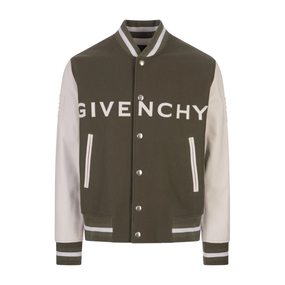 Givenchy Groene Bomberjack Melange Wol Leer Green Heren