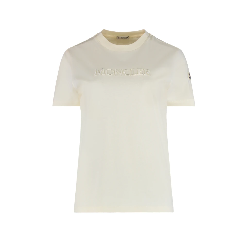 Moncler White T-Shirts, Female, Xs, Embroidered Tonal Logo Cotton T-Shirt