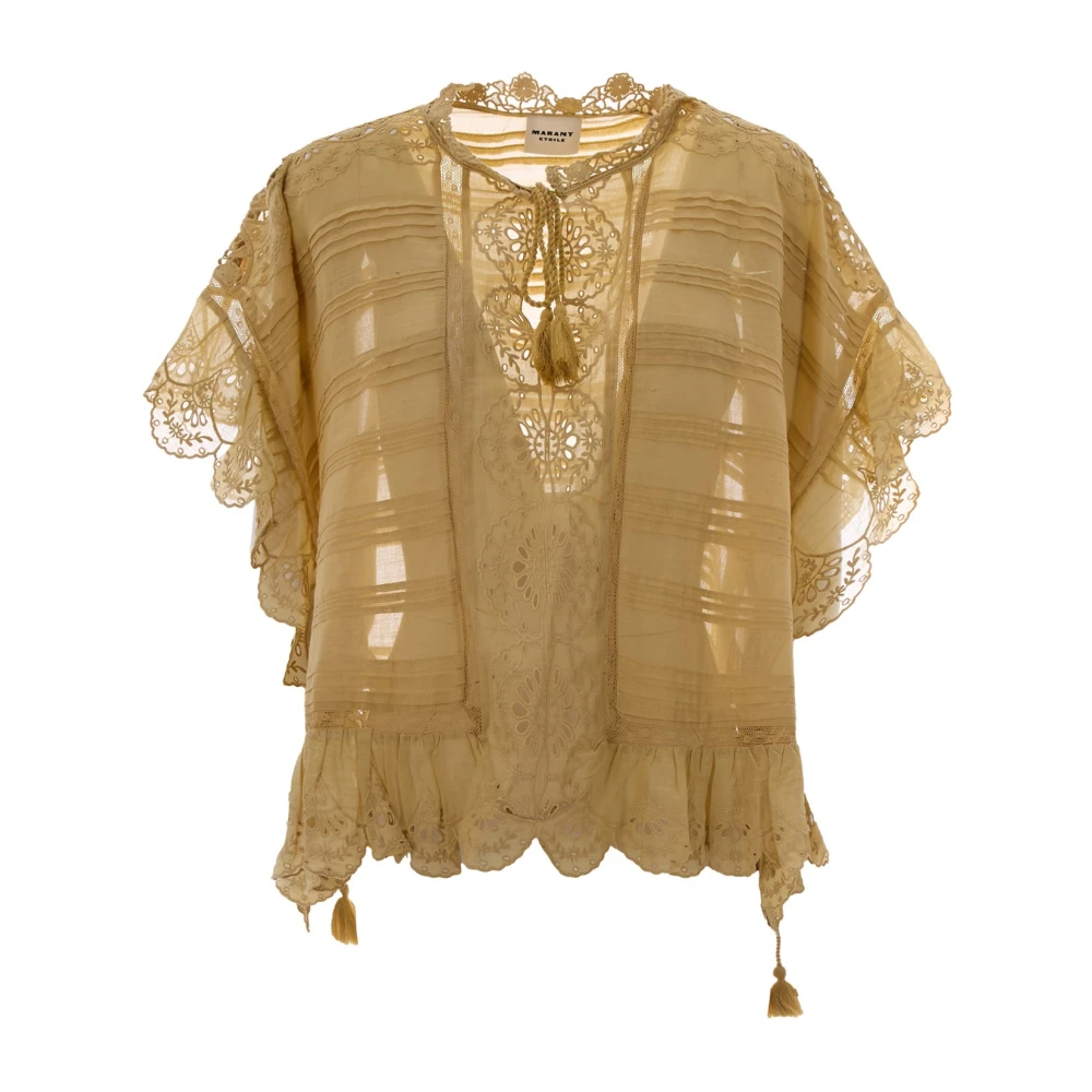 Marant Étoile Kvinno Gul Blusar & Skjortor Dam, Xs, Bomull, Broderie Anglaise Ruffle Blouse