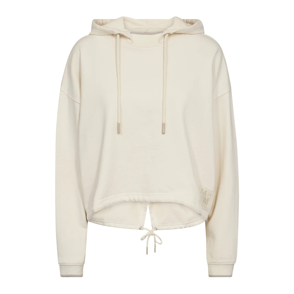 MOS MOSH Avslappnad Cropped Hoodie Sweatshirt Ecru Beige, Dam