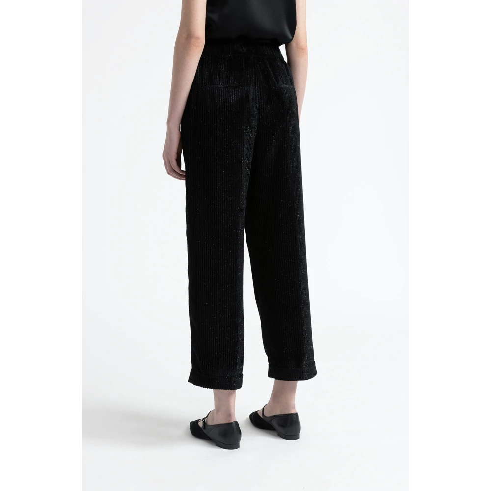 PESERICO Corduroy cropped broek Black Dames
