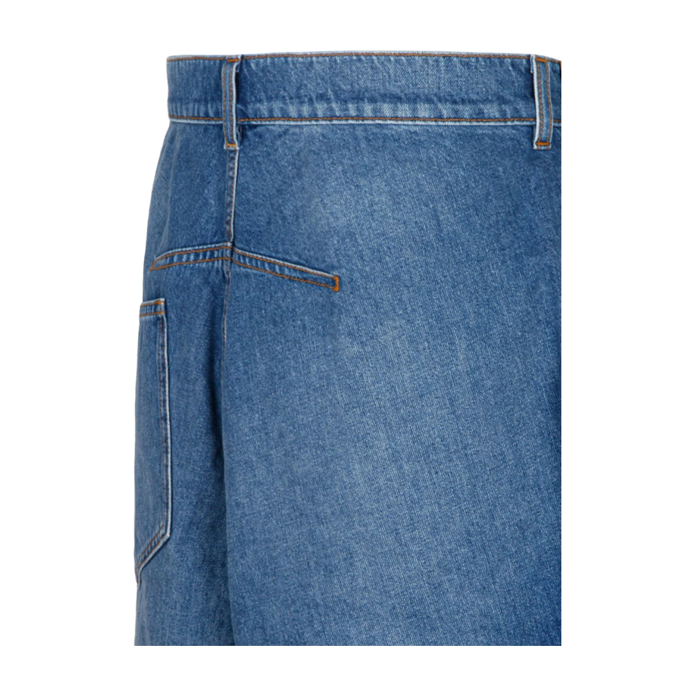 JW Anderson Blauwe Denim Bermuda Shorts met Franjes Blue Heren
