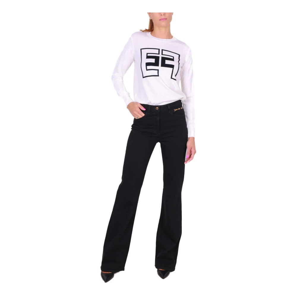 Elisabetta Franchi Flared Bull Denim Jeans in Zwart Black Dames
