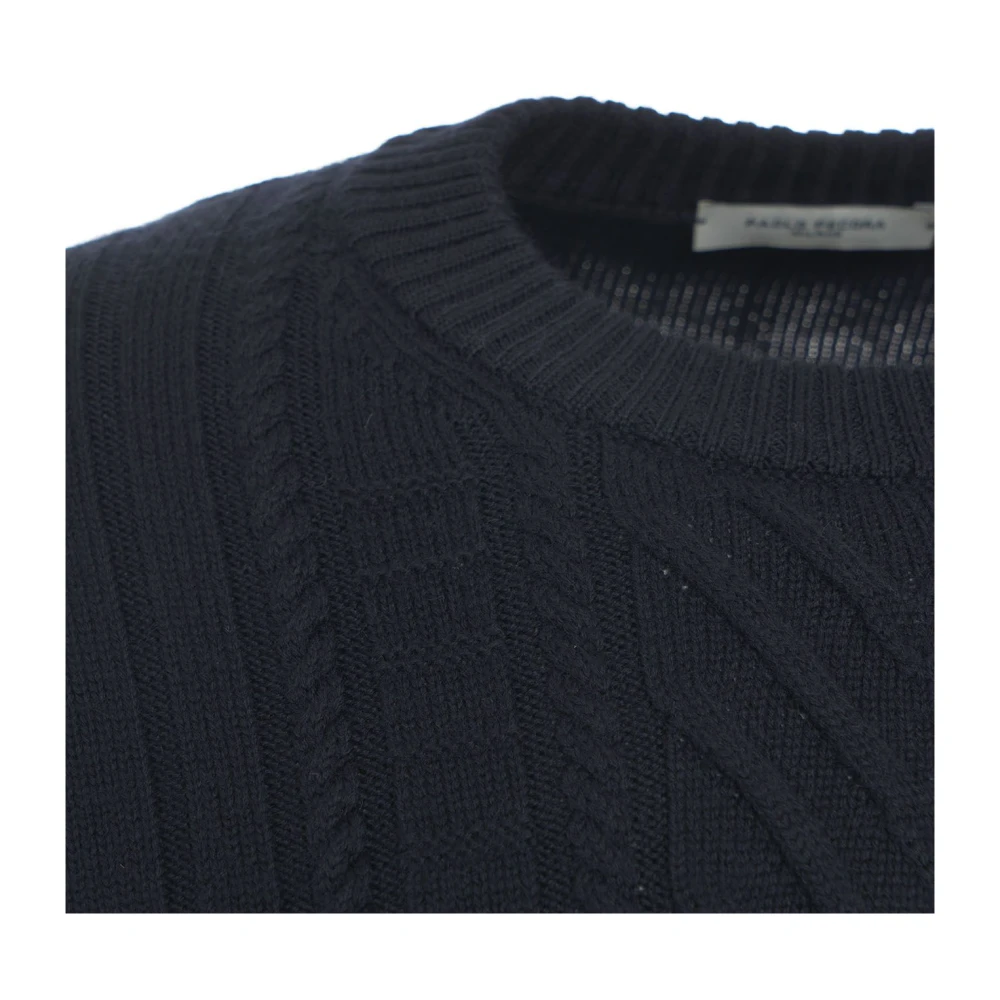 Paolo Pecora Blauwe Gebreide Trui Aw24 Handwas Blue Heren