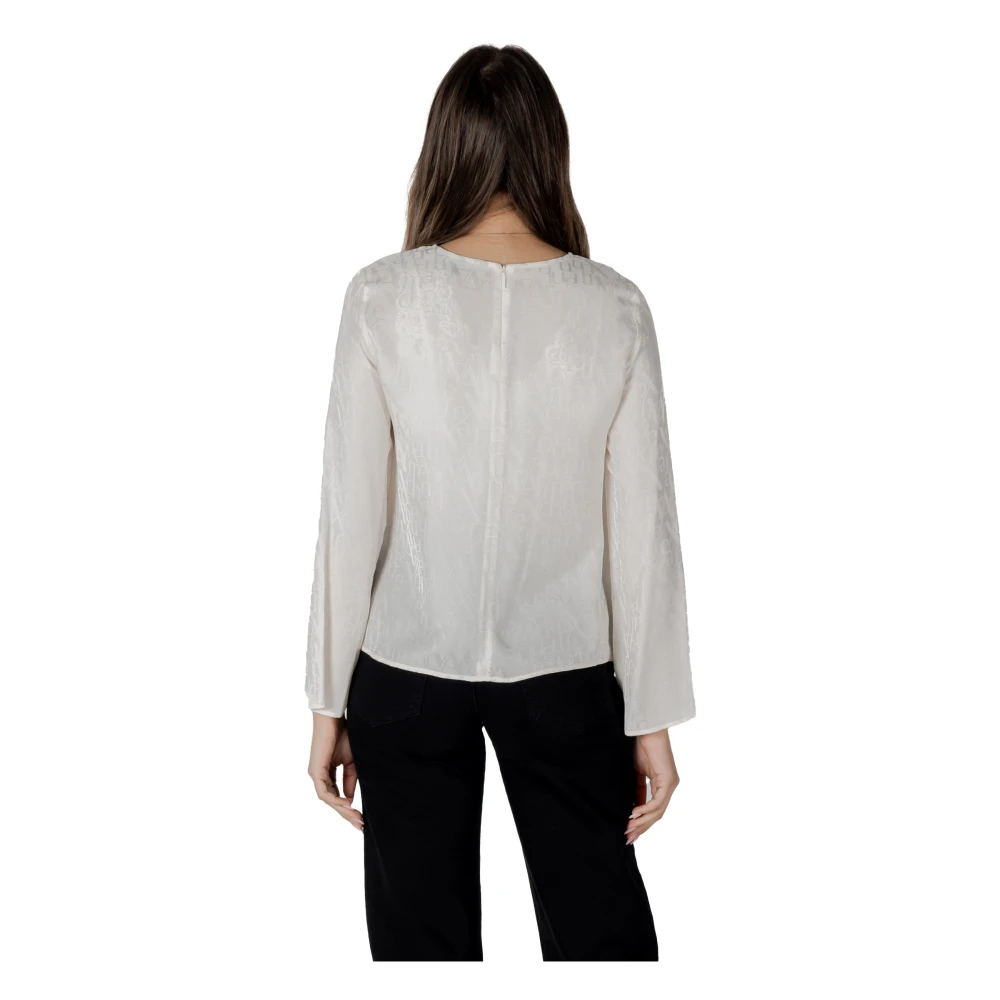 Armani Exchange Satijnen Blouse met All-over Logo Beige Dames